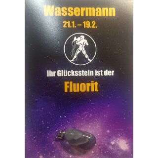 Sternzeichenkarte Wassermann mit Anh&auml;nger Fluorit